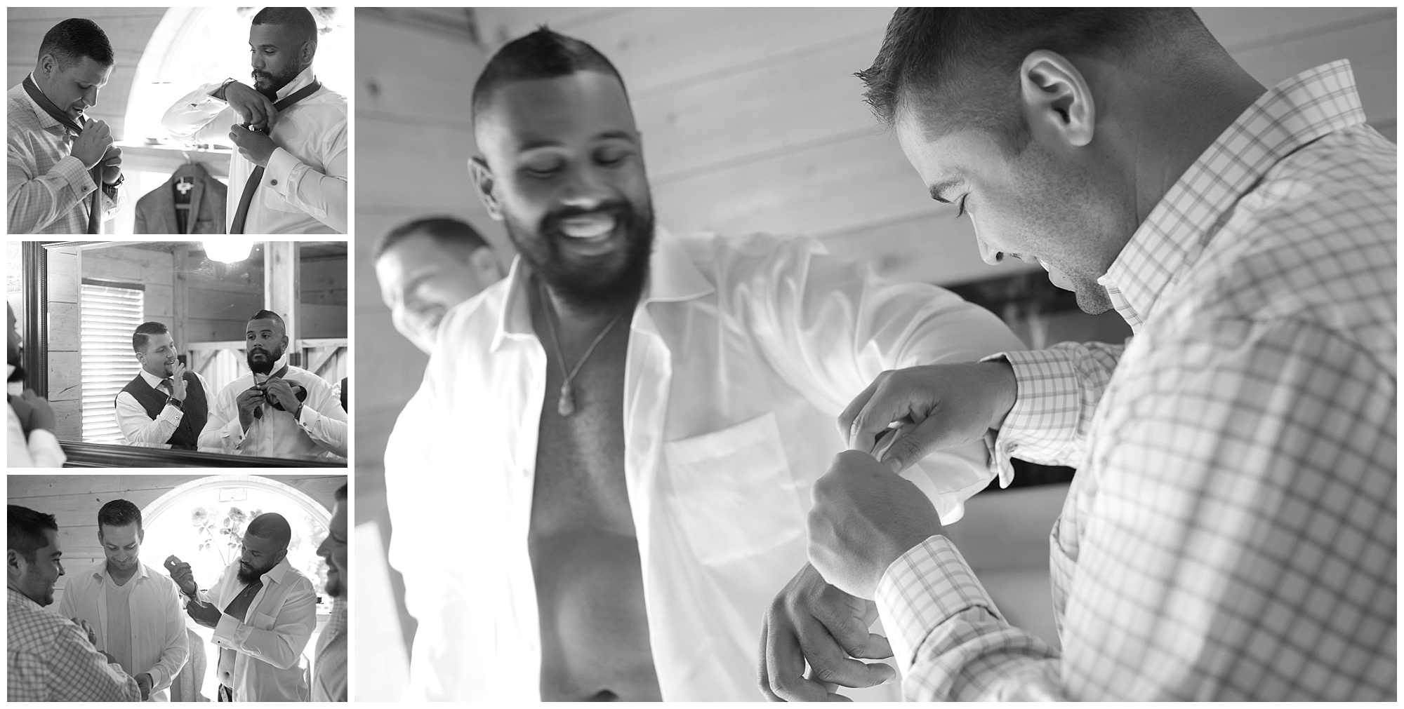 Groom getting dressed for wedding