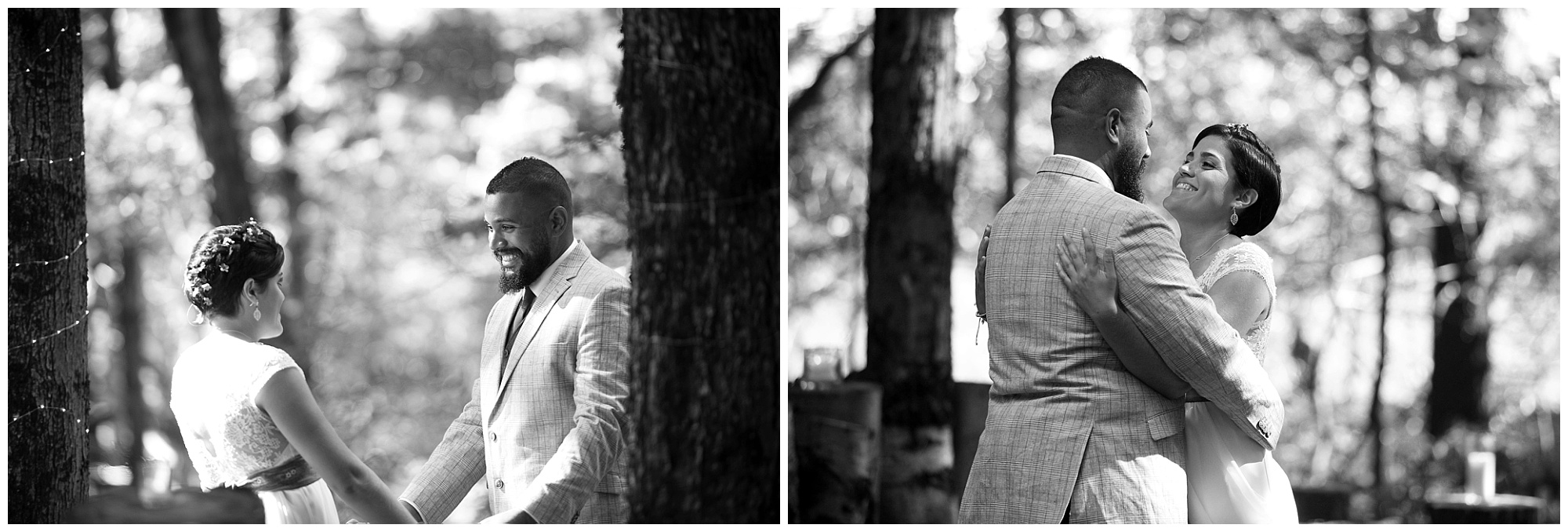 photos of a bride and groom's first look prior to ceremony.
