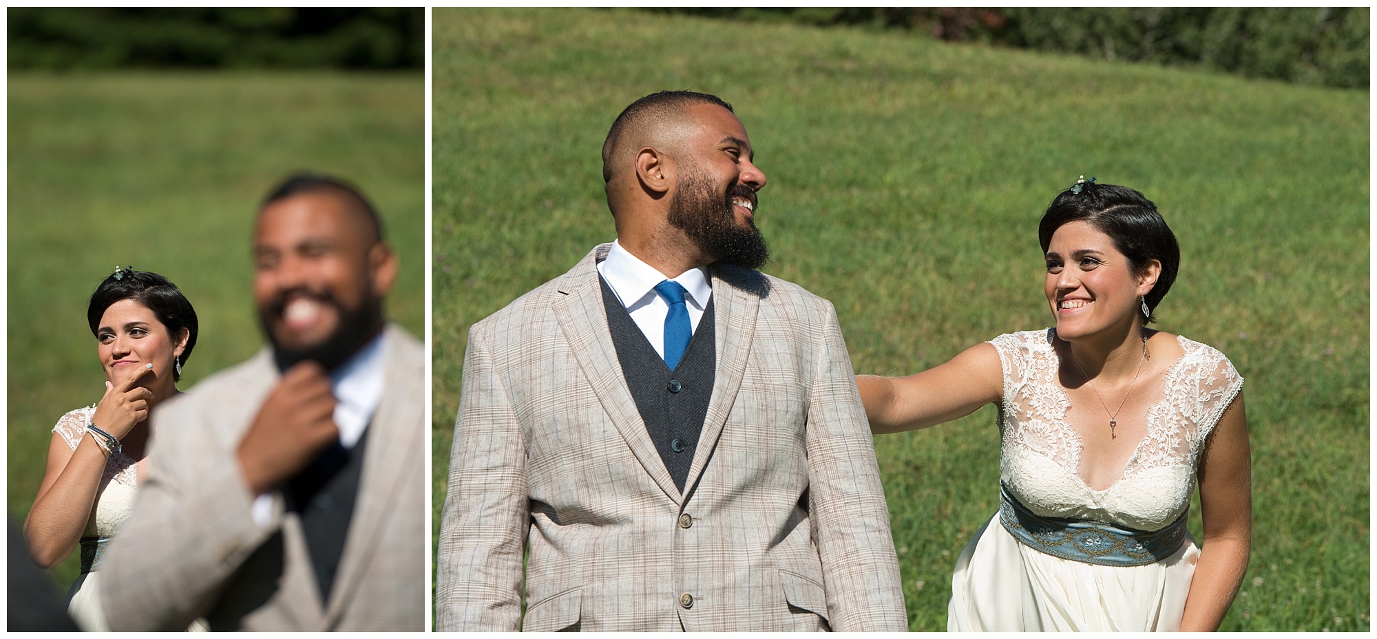 brid and groom being playful and laughing