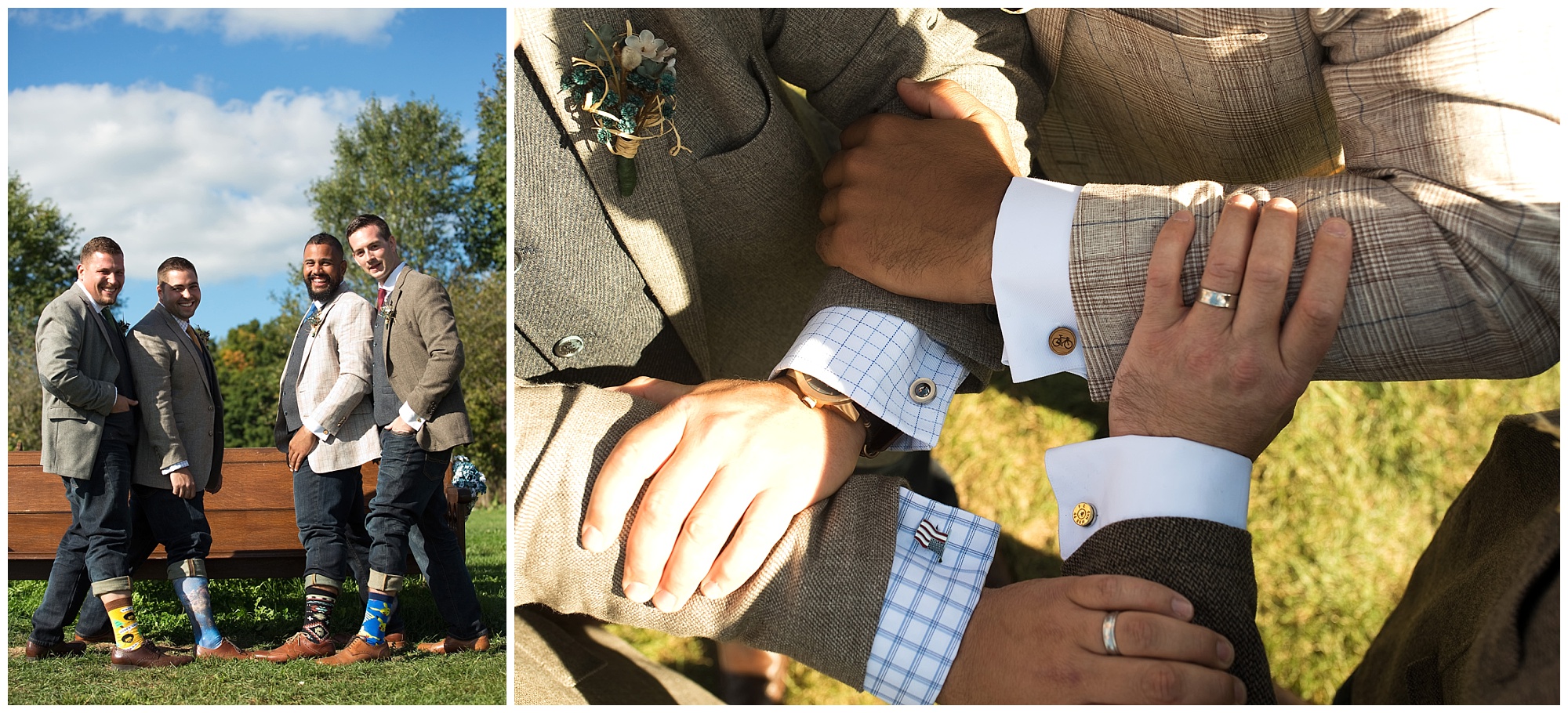 The groom and groomsmen showing off their cuff links