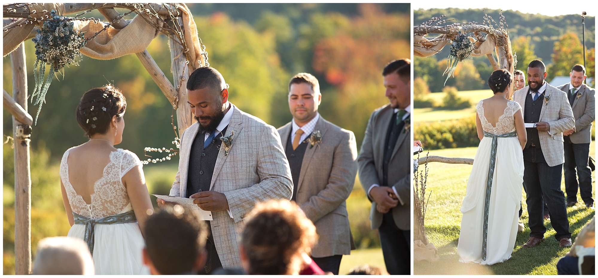 Photo of the groom reciting his wedding vows to his bride