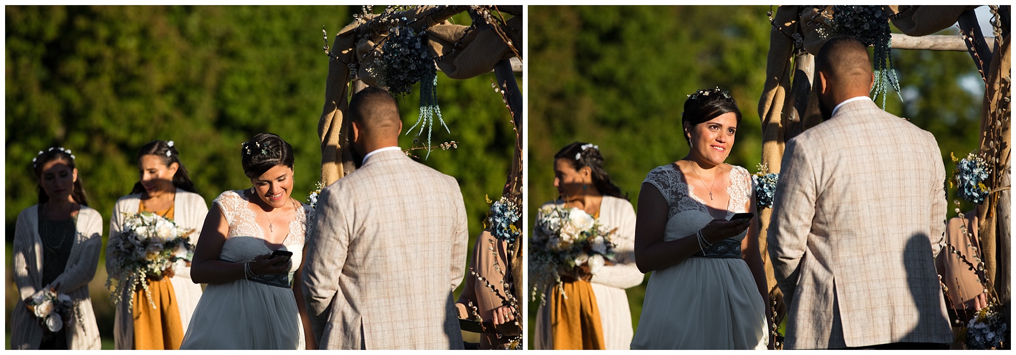 The bride readinig her vow to her groom.