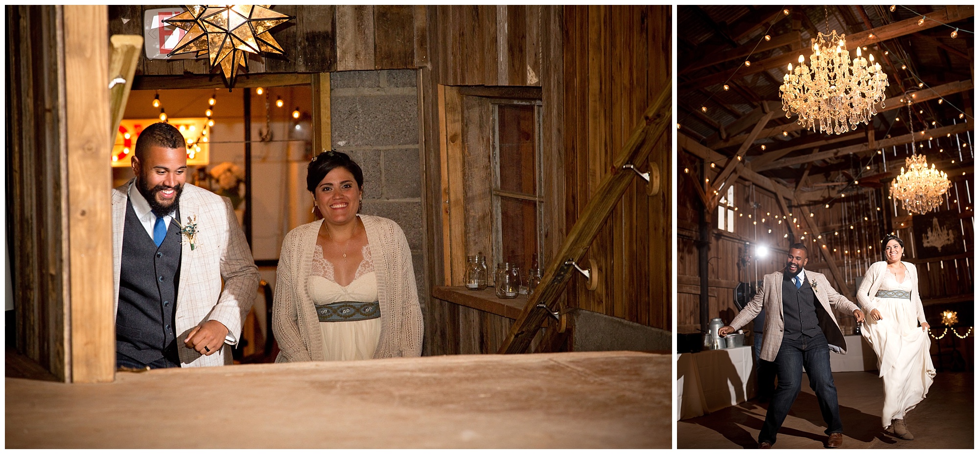 Photo of bride and groom making their reception grand entrance.