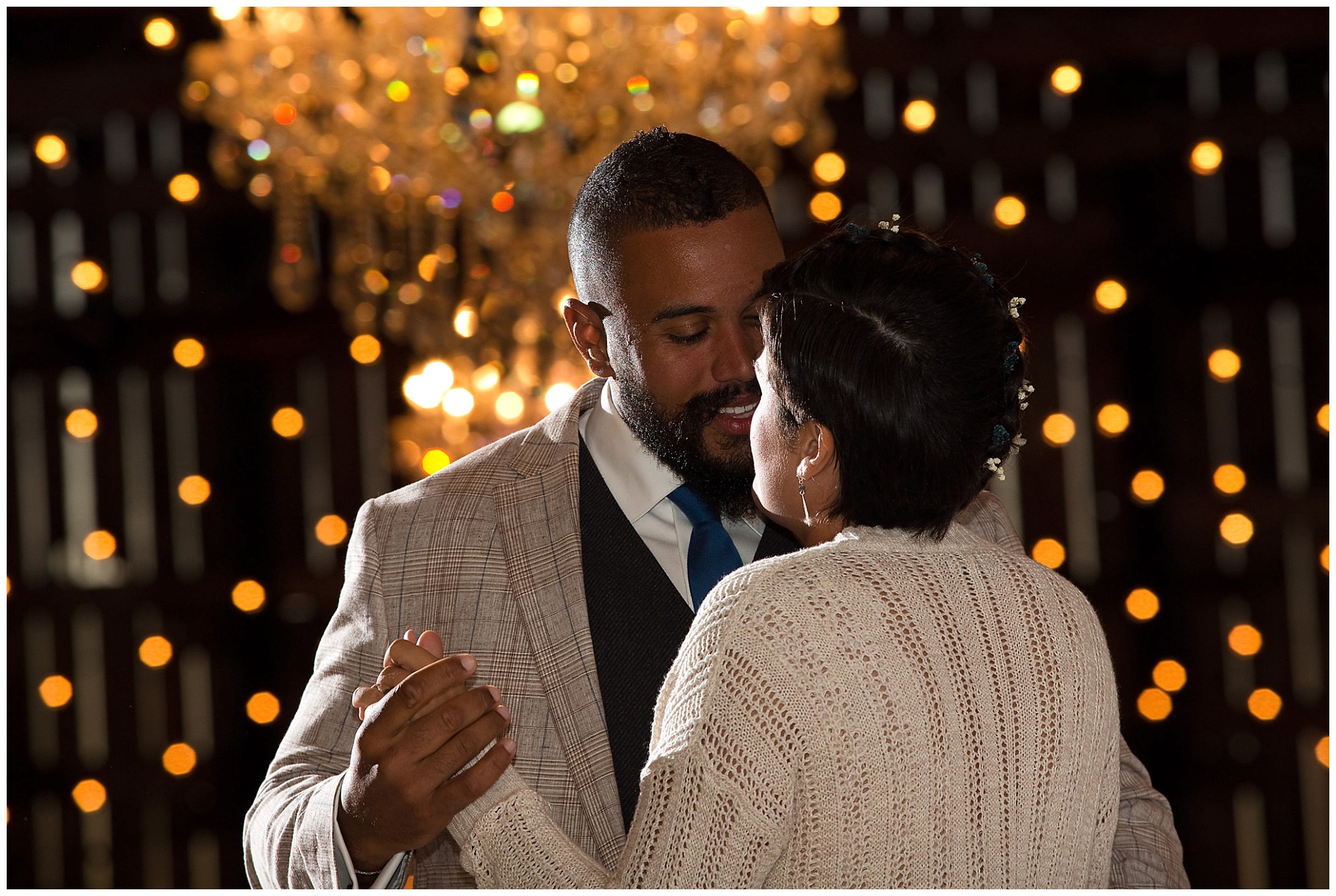 Photo of bride and groom during their first dance.