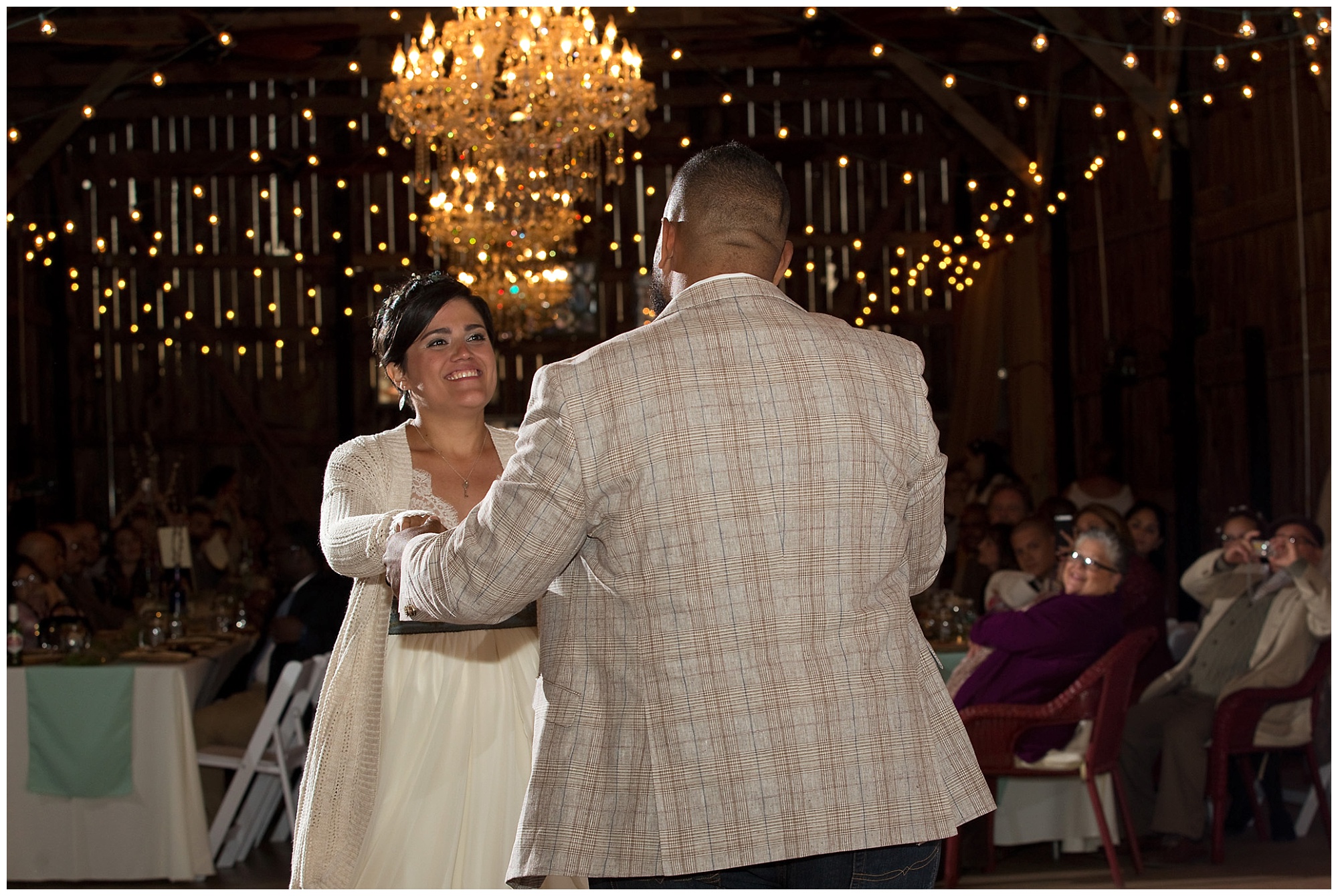 Photo of bride and groom during their first dance.