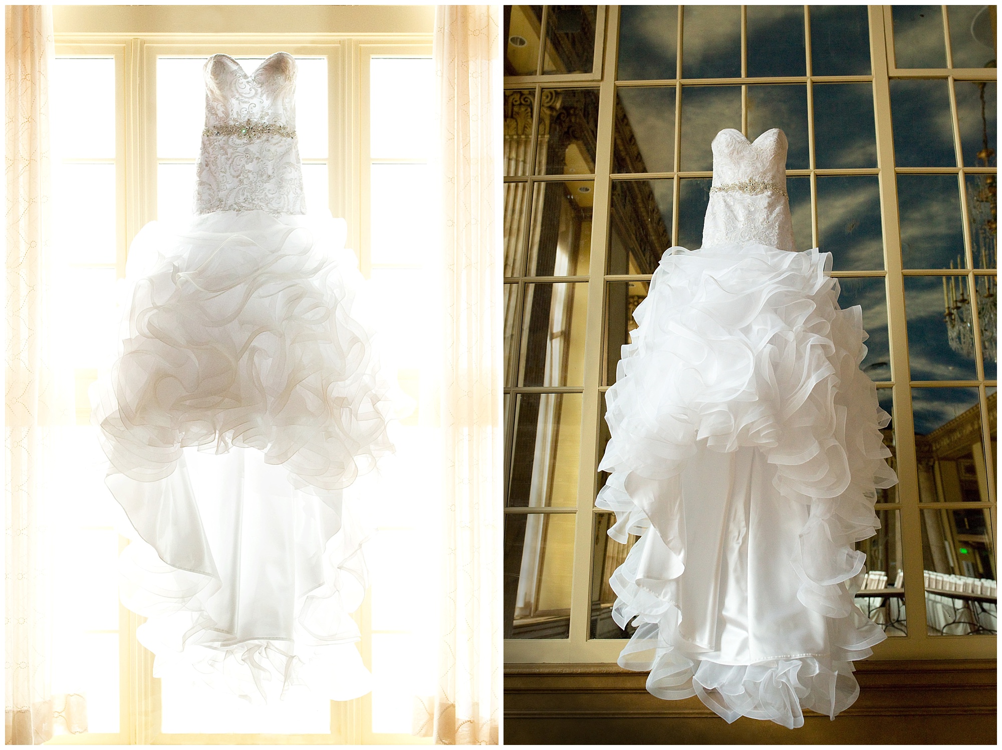 Two photos of a bride's dress.