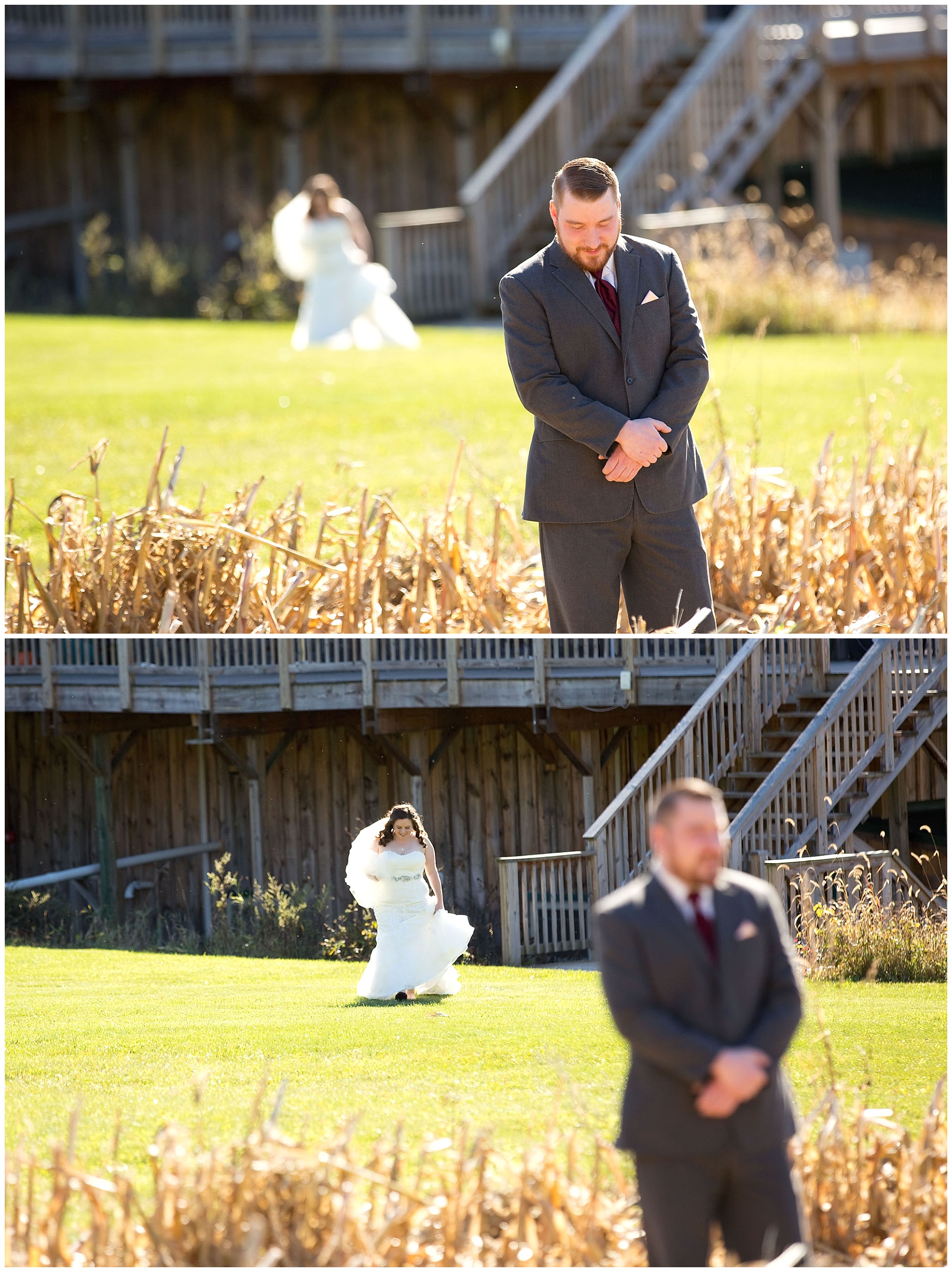 Photos of a bride making her way to her groom for a first look prior to thier wedding ceremony.