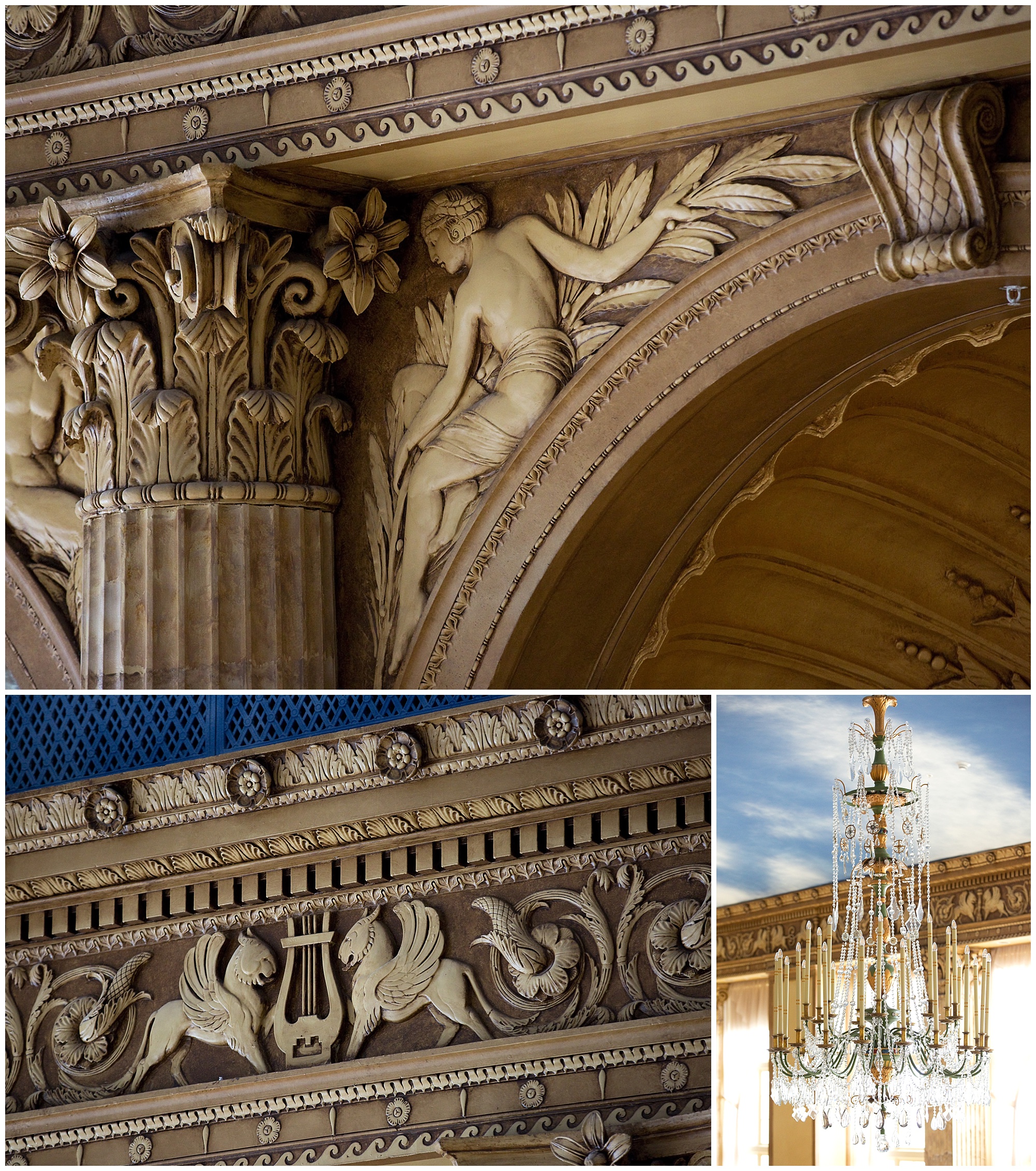 Column detail photos in grand ballroom at Marriot Syracuse Downtown.