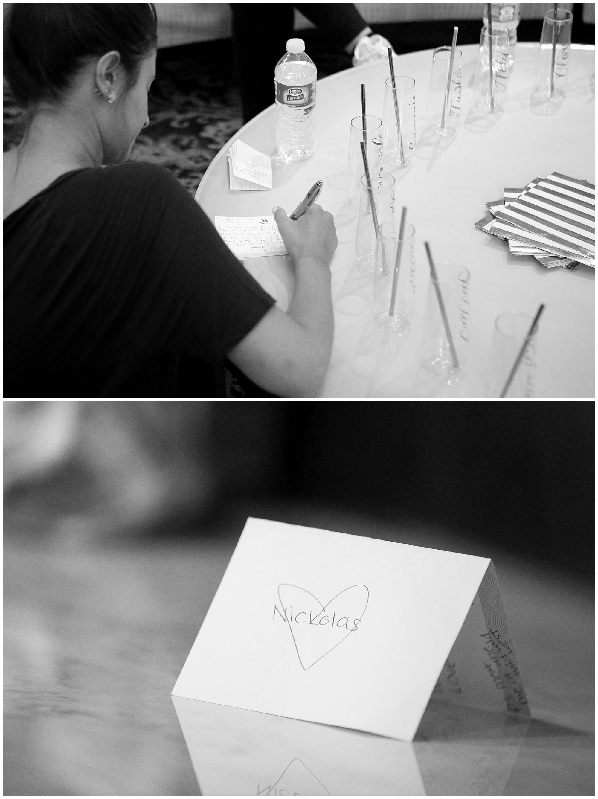 photo of a bride writing a love note to her soon to be husband.