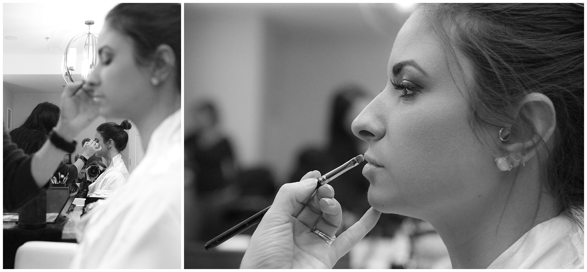 photo of a bride getting makeup applied by a salon profressional.